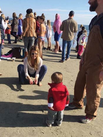 Crowded beach at the Dunleavy's Polar Bear Plunge