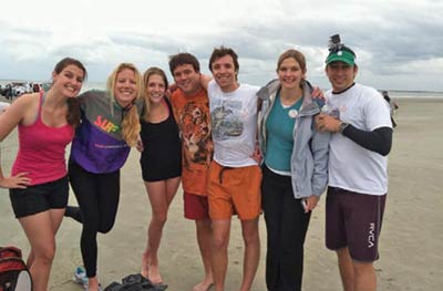 A group of polar bears prepare to “plunge.”